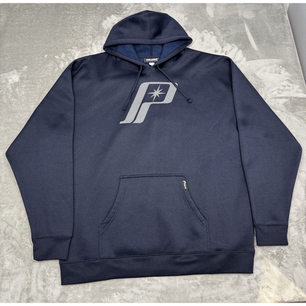 Vintage Polaris Blue Pullover Hoodie Sweatshirt Mens 3XL Snowmobile Logo 90s Y2K